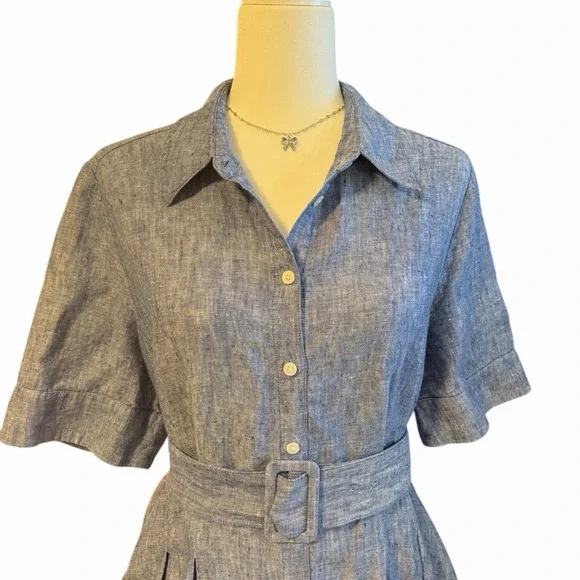Boden Louise Linen Midi Shirt Dress Belted Blue Button - Picture 3 of 6